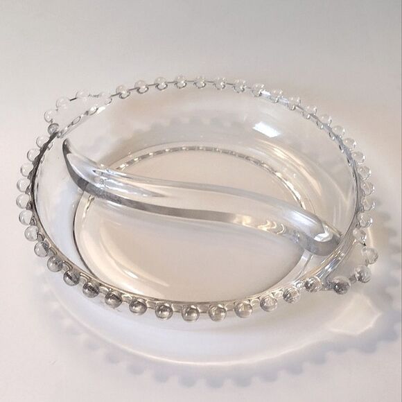Imperial Glass Candlewick Round Divided Serving Dish, Bubble Rim and Handles - Picture 3 of 9